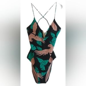 No Boundaries, Large, Black/Green/Pink One-piece Swimsuit